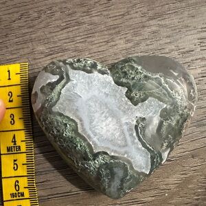 Heart-Shaped Green and White Moss Agate Stone